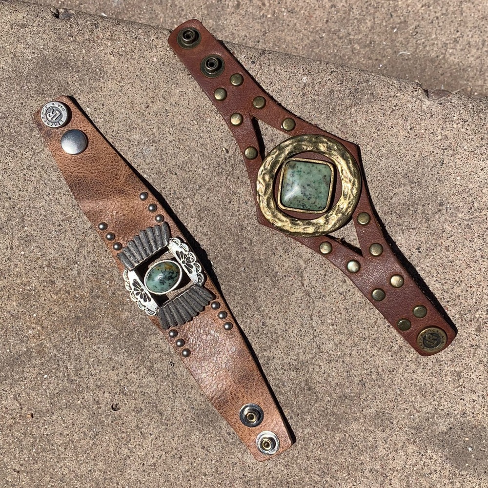 LeatherRock Genuine Real Leather Bracelet Set